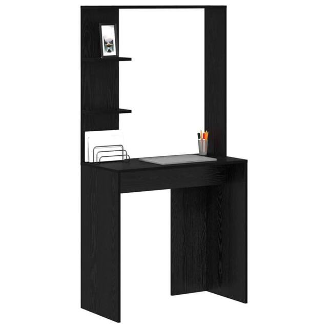 Berkfield Home Modern Black Oak Computer Desk Black oak Solid wood, MDF Compact - image 1