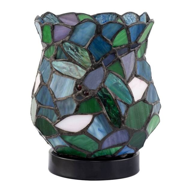 Happy Homewares Dragonfly Themed Open Top Blue & Green Stained Glass Tiffany Lamp - image 1