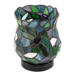 Happy Homewares Dragonfly Themed Open Top Blue & Green Stained Glass Tiffany Lamp - thumbnail 3