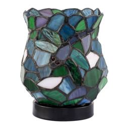 Happy Homewares Dragonfly Themed Open Top Blue & Green Stained Glass Tiffany Lamp - thumbnail 1