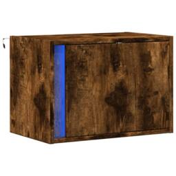 Berkfield Home Durable Wall-mounted Bedside Cabinet with LED Lights Smoked Oak in Brown - thumbnail 1