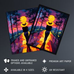 "Artery8 Woman Walk Into Sunset Colourful Vibrant Painting Wall Art Print in Purple - Size: W24"" x H32""" - thumbnail 2