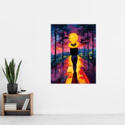 "Artery8 Woman Walk Into Sunset Colourful Vibrant Painting Wall Art Print in Purple - Size: W24"" x H32""" - thumbnail 4