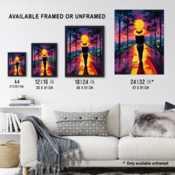 "Artery8 Woman Walk Into Sunset Colourful Vibrant Painting Wall Art Print in Purple - Size: W24"" x H32""" - thumbnail 3
