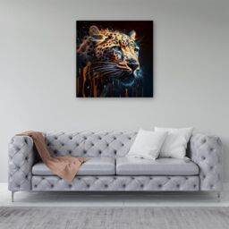 "Warren Reed - Designer Leapoard Face Splashart On Dark Background Canvas in Yellow - Size: W16"" x H16""" - thumbnail 4