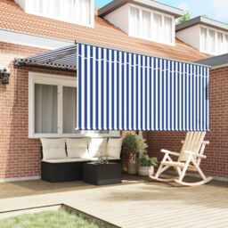 Berkfield Home Retractable Awning Manual Navy & White 350 x 250 cm in Blue - thumbnail 3