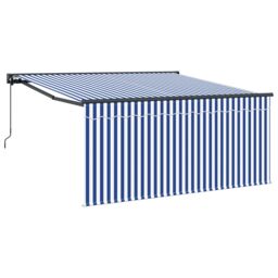 Berkfield Home Retractable Awning Manual Navy & White 350 x 250 cm in Blue - thumbnail 2