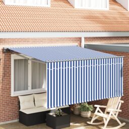 Berkfield Home Retractable Awning Manual Navy & White 350 x 250 cm in Blue