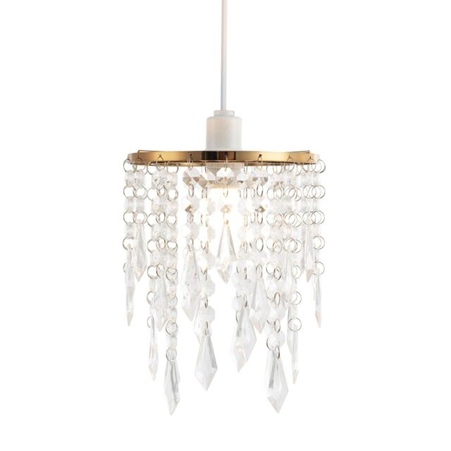 Happy Homewares Modern Waterfall Design Pendant Shade with Acrylic Droplets & Beads in Gold - image 1
