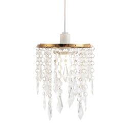 Happy Homewares Modern Waterfall Design Pendant Shade with Acrylic Droplets & Beads in Gold
