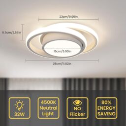Pheashine Modern LED Ceiling Light, neutral light 4500K, 27cm long, Indoor Use in White - thumbnail 4
