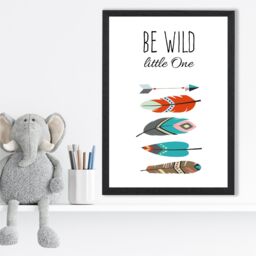 ARTZE Be Wild Feathers Tribal Quote Framed Print SIZE: A4 with Black Frame in Red - thumbnail 2