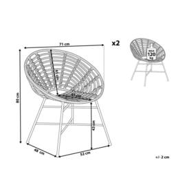 Wyld and Coco Set 2 Light Brown PE Rattan Garden Chairs Round Boho Design Powder in Natural - thumbnail 3