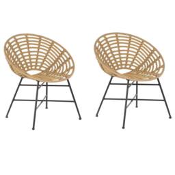 Wyld and Coco Set 2 Light Brown PE Rattan Garden Chairs Round Boho Design Powder in Natural - thumbnail 2
