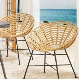 Wyld and Coco Set 2 Light Brown PE Rattan Garden Chairs Round Boho Design Powder in Natural - thumbnail 1