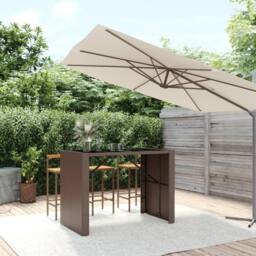 Berkfield Home Beautiful Bar Table with Glass Top Brown 145x80x110 cm Poly Rattan - Size: 145 x 80 x 110 cm - thumbnail 2