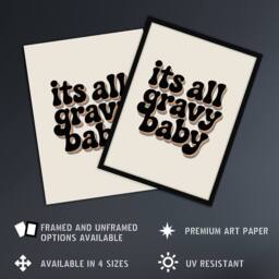 "Artery8 It's All Gravy Baby Funky Bold Retro Typography Wall Art Print in Beige - Size: W12"" x H16""" - thumbnail 2