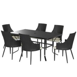 OUTSUNNY 6 Seater Garden Furniture with Cushions, Parasol Hole in Cream - thumbnail 2