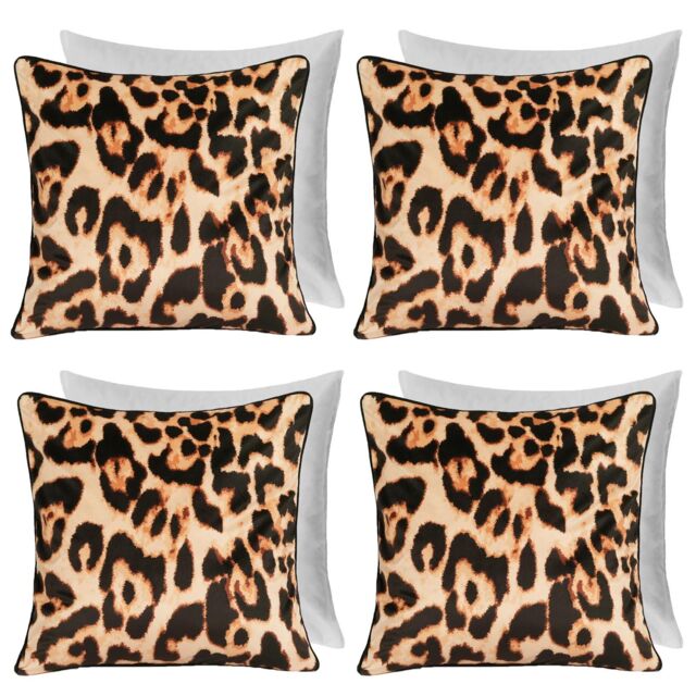OHS 4 Pack Leopard Matte Velvet Filled Cushion Covers in Natural - Size: 45 cm x 45 cm - image 1