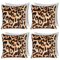 OHS 4 Pack Leopard Matte Velvet Filled Cushion Covers in Natural - Size: 45 cm x 45 cm - thumbnail 1