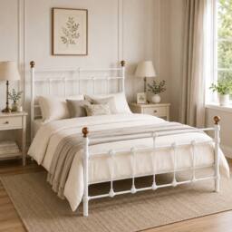 SquareBoxx Isabella Double Metal Bed Frame with Victorian Style & Storage in White - thumbnail 1
