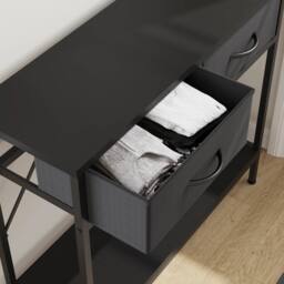 VOGREX Black MDF Top Console Table Metal Frame 2 Fabric Drawers Storage - thumbnail 4