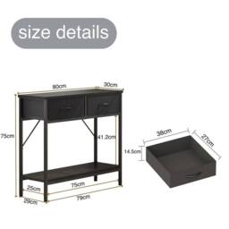 VOGREX Black MDF Top Console Table Metal Frame 2 Fabric Drawers Storage - thumbnail 2