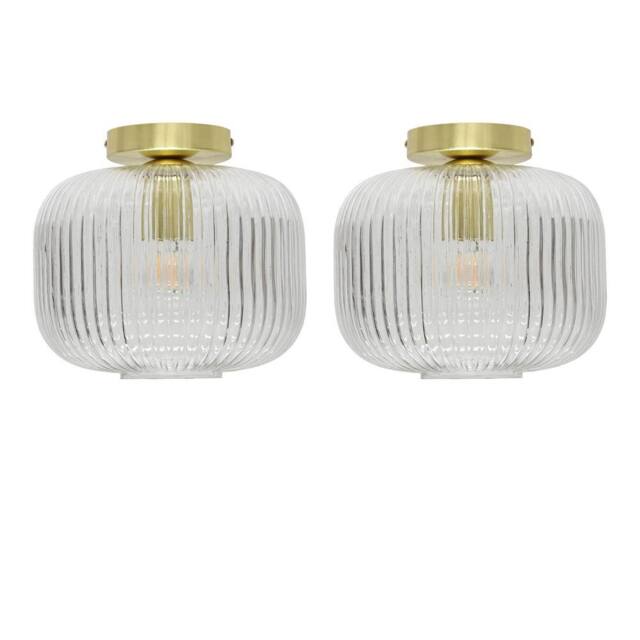 First Choice Lighting Set of 2 Batley Large - Clear Ribbed Glass Satin Brass Ceiling Lights - image 1