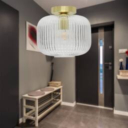 First Choice Lighting Set of 2 Batley Large - Clear Ribbed Glass Satin Brass Ceiling Lights - thumbnail 4