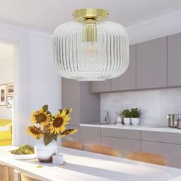 First Choice Lighting Set of 2 Batley Large - Clear Ribbed Glass Satin Brass Ceiling Lights - thumbnail 5
