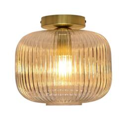 First Choice Lighting Set of 2 Batley Large - Clear Ribbed Glass Satin Brass Ceiling Lights - thumbnail 3