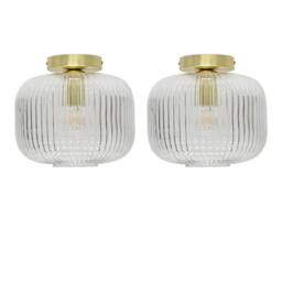 First Choice Lighting Set of 2 Batley Large - Clear Ribbed Glass Satin Brass Ceiling Lights - thumbnail 1