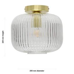 First Choice Lighting Set of 2 Batley Large - Clear Ribbed Glass Satin Brass Ceiling Lights - thumbnail 6