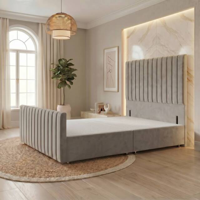 "Somnior Eleanor Velvet Divan Base No Drawers 54"" Headboard & 22"" Footboard in Silver - Size: Small Single" - image 1