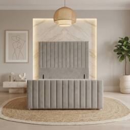 "Somnior Eleanor Velvet Divan Base No Drawers 54"" Headboard & 22"" Footboard in Silver - Size: Small Single" - thumbnail 2