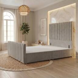 "Somnior Eleanor Velvet Divan Base No Drawers 54"" Headboard & 22"" Footboard in Silver - Size: Small Single"