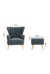 Living and Home Grey Brushed Fabric Stripe Curved Backrest Armchair with Footstool & Cushion - thumbnail 6