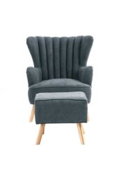 Living and Home Grey Brushed Fabric Stripe Curved Backrest Armchair with Footstool & Cushion - thumbnail 4
