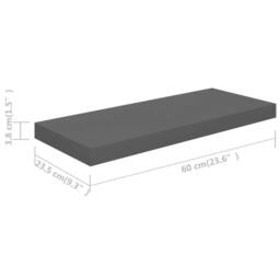 Berkfield Home Floating Wall Shelf High Gloss Grey 60x23.5x3.8 cm MDF - thumbnail 7