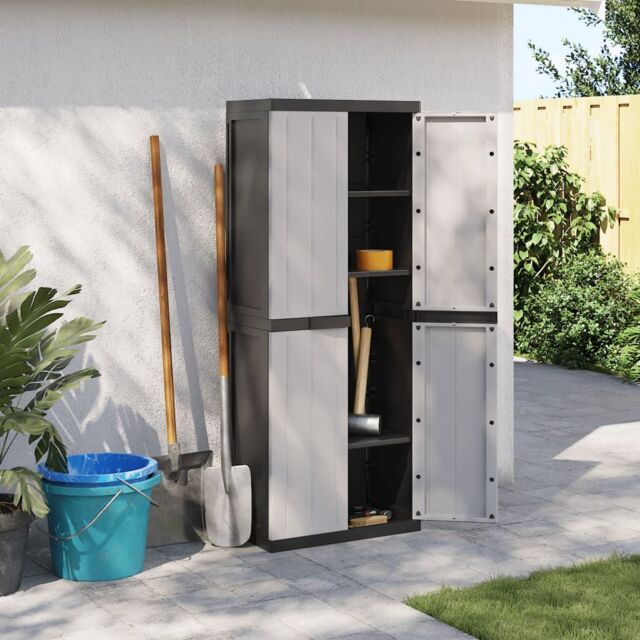 Berkfield Home Outdoor Storage Cabinet Grey & Black 65x37x165 cm PP - Size: 65 x 37 x 165 cm - image 1
