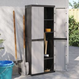 Berkfield Home Outdoor Storage Cabinet Grey & Black 65x37x165 cm PP - Size: 65 x 37 x 165 cm - thumbnail 3