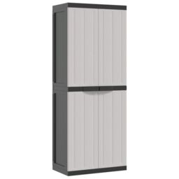 Berkfield Home Outdoor Storage Cabinet Grey & Black 65x37x165 cm PP - Size: 65 x 37 x 165 cm - thumbnail 2