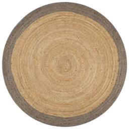 Berkfield Home Handmade Rug Jute with Grey Border 120 cm - Size: 100 cm diameter - thumbnail 2