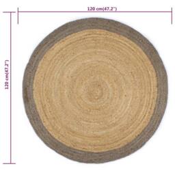 Berkfield Home Handmade Rug Jute with Grey Border 120 cm - Size: 100 cm diameter - thumbnail 6