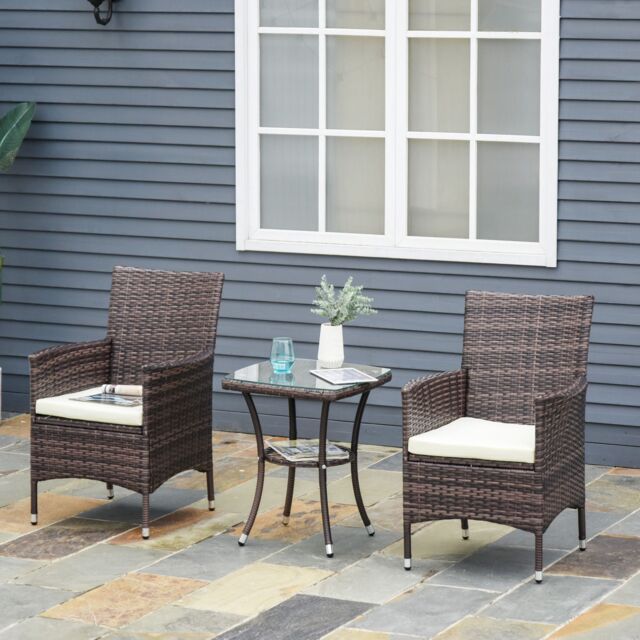 OUTSUNNY 2PC Outdoor Rattan Armchair Wicker Dining Chair Set for Garden in Brown - Size: 2 Pack - image 1