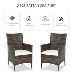 OUTSUNNY 2PC Outdoor Rattan Armchair Wicker Dining Chair Set for Garden in Brown - Size: 2 Pack - thumbnail 4