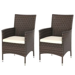 OUTSUNNY 2PC Outdoor Rattan Armchair Wicker Dining Chair Set for Garden in Brown - Size: 2 Pack - thumbnail 2
