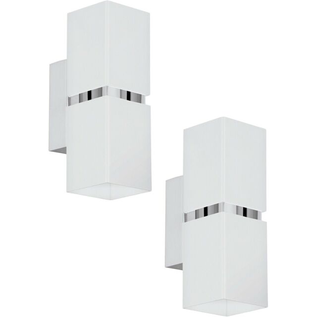 Loops 2 PACK Wall Light Colour Chrome Plated Steel White Square Shape Shade GU10 3.3W - image 1