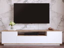 Vente-unique TV Unit With 3 Doors & 1 Compartment - White & Natural - LOTULA in Light Oak - thumbnail 6