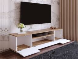 Vente-unique TV Unit With 3 Doors & 1 Compartment - White & Natural - LOTULA in Light Oak - thumbnail 5